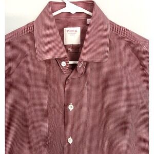 Thomas Pink Shirt Mens 15.5 39 Athletic Check Long Sleeve Stretch Button Up